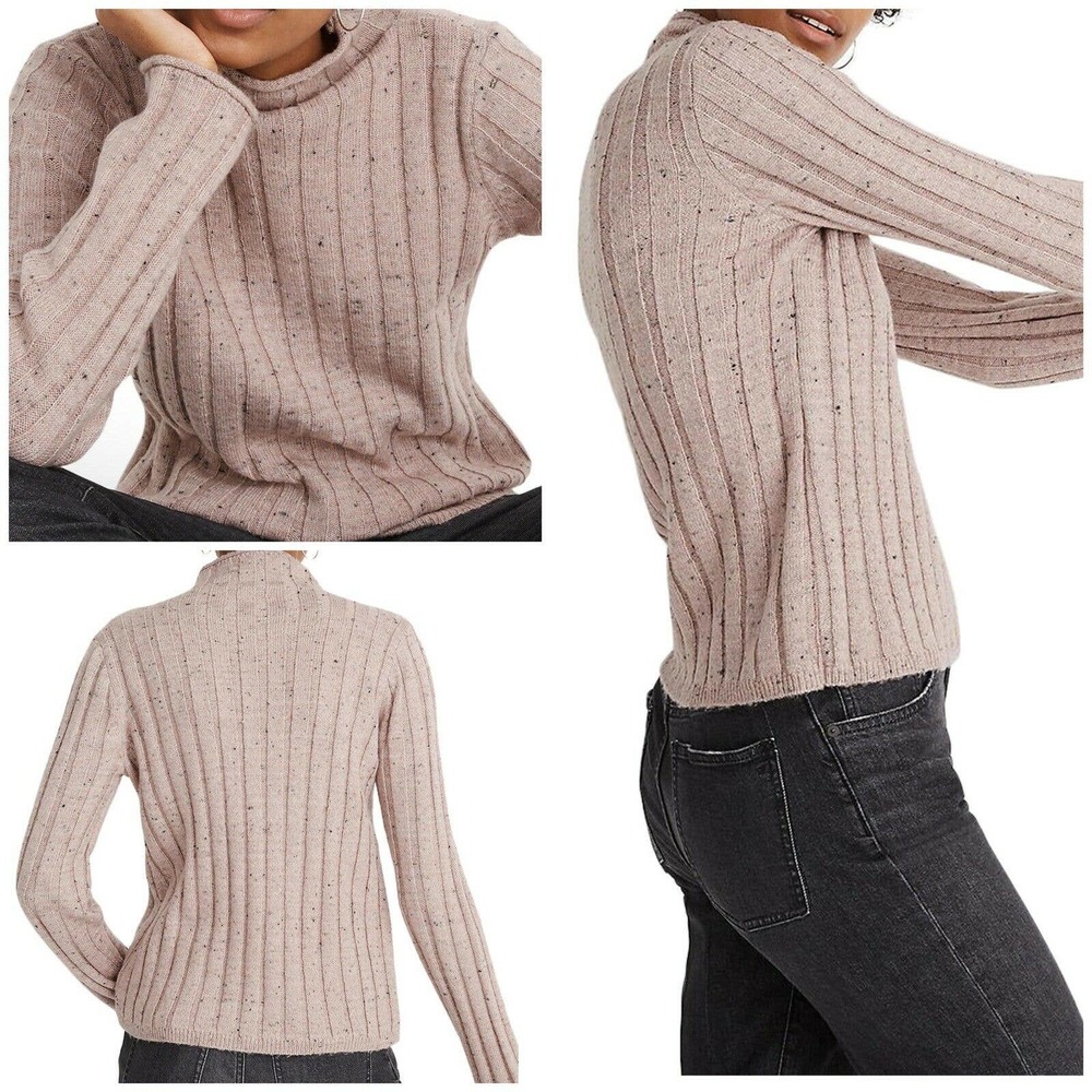 Madewell Pink Speckled Ribbed Turtleneck Sweater